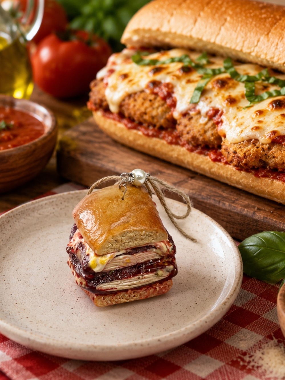 Chicken Parmesan Sandwich Ornament | Handmade Italian Food Kitchen Decor